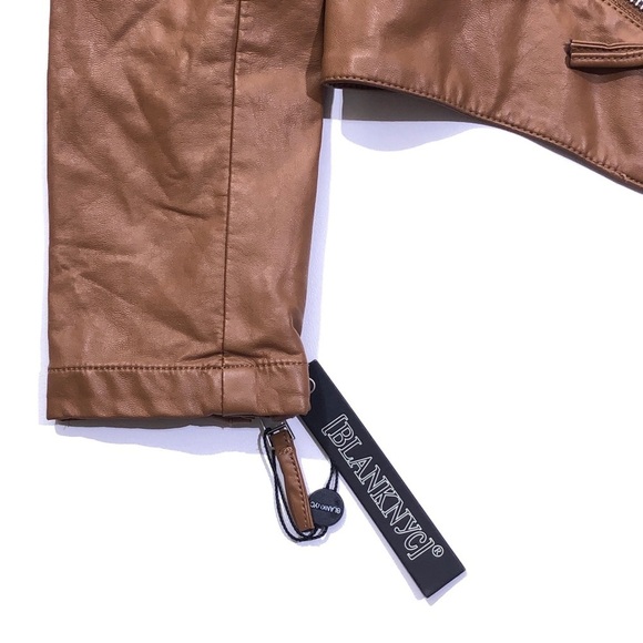 BLANKNYC Brown Cropped Vegan Leather Moto Zippered Biker Jacket Women’s XS - Picture 2 of 10